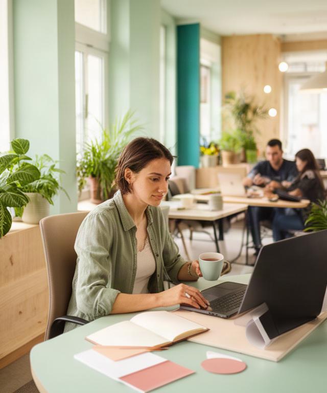 Nomade numérique travaillant sur un ordinateur dans un espace lumineux de coworking à Lisses